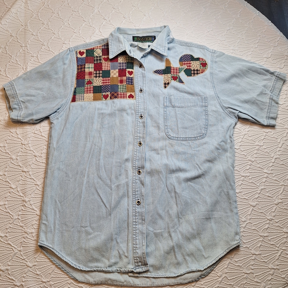 Men's Light Blue Patchwork Shirt - image 1